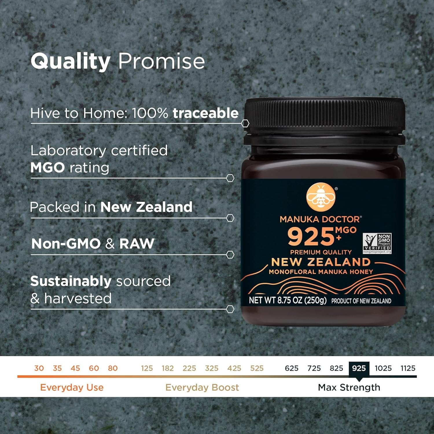 MANUKA DOCTOR - MGO 925+ Manuka Honey Monofloral, 100% Pure New Zealand Honey. Certified. Guaranteed. RAW. Non-Gmo (8.75 Oz)