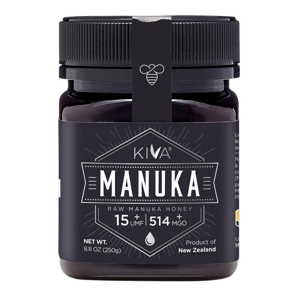 Kiva Raw Manuka Honey, Certified UMF 15+ | MGO 514+ | 100% Pure Genuine New Zealand (8.8Oz/250G Bottle) | Non-Gmo | Traceable | UMF & MGO Certified