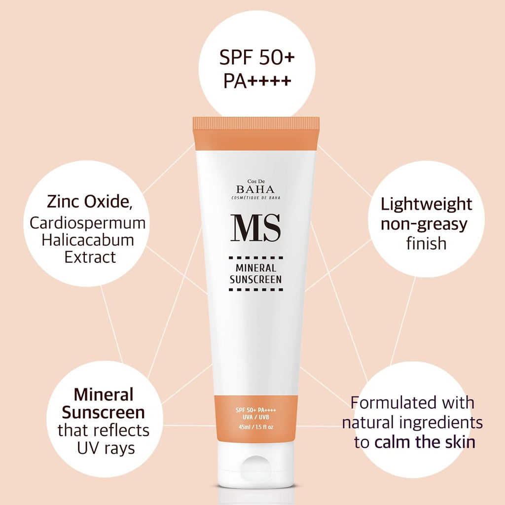 SPF 50 Mineral Sunscreen - Elevate Your Skin Protection Naturally. Defends and Cares for Your Skin, 1.5 Fl Oz (45Ml) Cos De BAHA