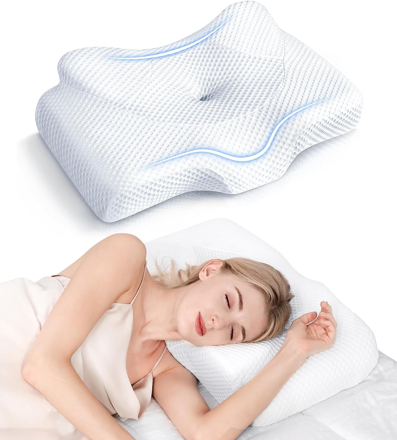 Orthopedic Cervical Pillow for Neck Pain Relief with Cooling Case