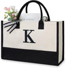"Beach Chic: Custom Initial Canvas Tote - The Perfect Monogrammed Gift for Stylish Women"