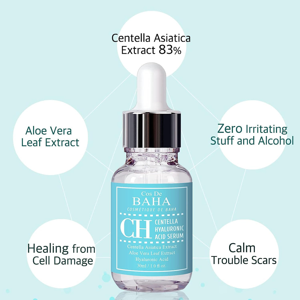 Centella Asiatica Soothing Calming Serum for Face/Neck - Lightweight Hydrate Boost Smooth, Daily Face Moisturizer, Silicone-Free, Fragrance-Free, 1 Fl Oz Cos De BAHA