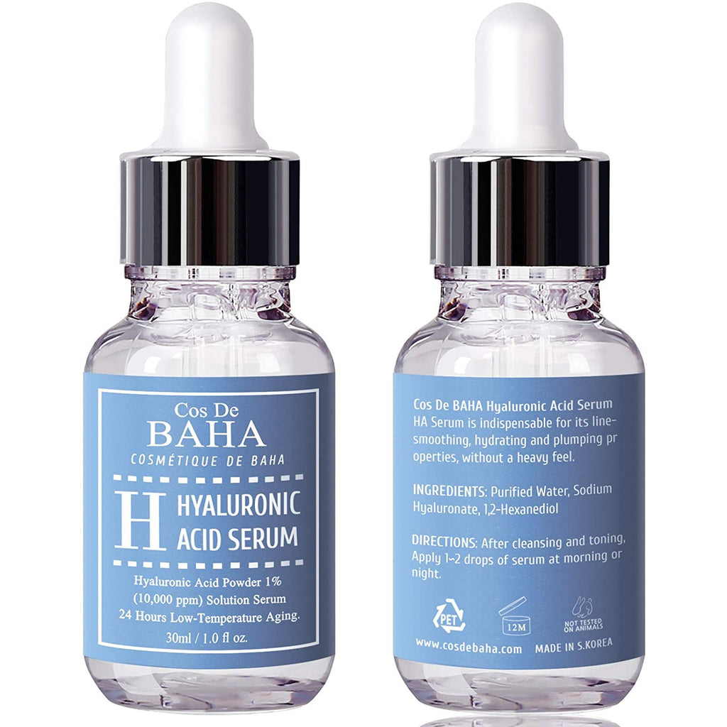 Cos De BAHA Pure Hyaluronic Acid Serum - Moisturizer, Natural Collagen Plumping Booster, anti Wrinkle Formula, Drop of Youth, Increase Skin Hydration, Korean Skin Care, 1Fl-Oz