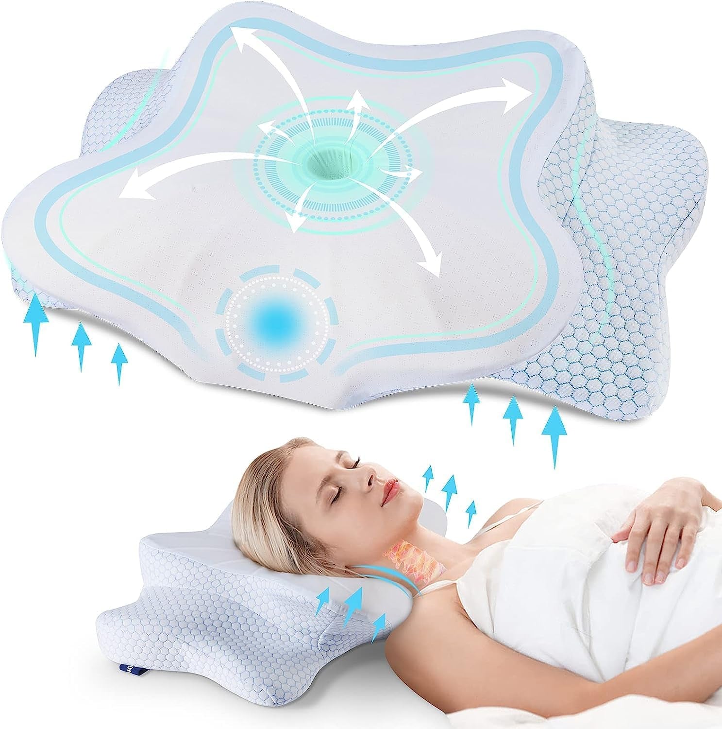 DONAMA Orthopedic Cervical Pillow for Neck Pain Relief with Memory Foam - Blue