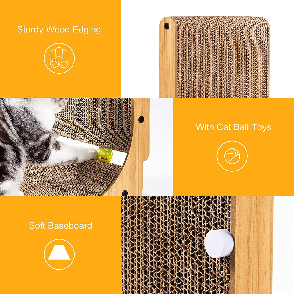 L Shape Cat Scratcher, Poils Bebe Cat Scratchers for Indoor Cats, Protecting Furniture Cat Scratch Pad, Cardboard Cat Scratching with Ball Toy, Catnip, 26.8 Inches, Large