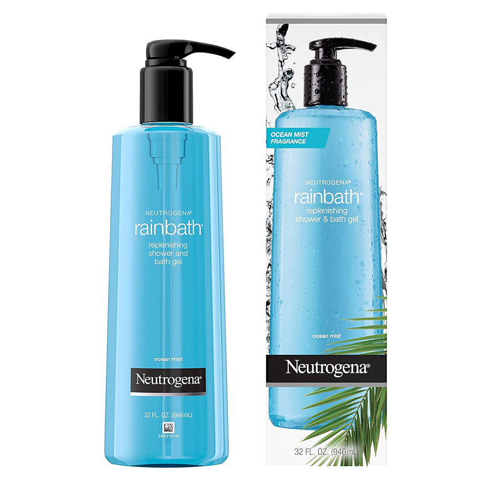 Neutrogena Rainbath Replenishing and Cleansing Shower and Bath Gel, Moisturizing Daily Body Wash Cleanser and Shaving Gel with Clean Rinsing Lather, Ocean Mist Scent, 32 Fl. Oz