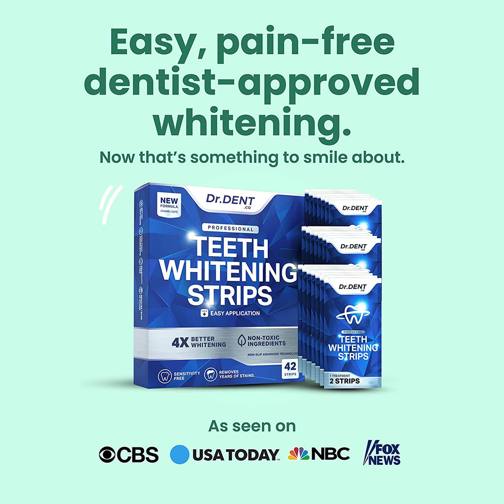 "Get a Dazzling Smile with Drdent Professional Teeth Whitening Strips - Enamel-Safe, Non-Sensitive Whitening - Harm-Free Results  - 42 Strips + Bonus Mouth Opener included!"