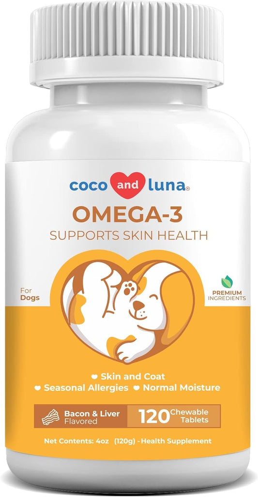 Omega 3 Fish Oil for Dogs - 90 Soft Chews - with Cod Liver Oil, Fish Oil, Algae Oil, EPA & DHA Fatty Acids for Dog Shedding, Itchy, Dry Skin & Heart Support (Soft Chew)