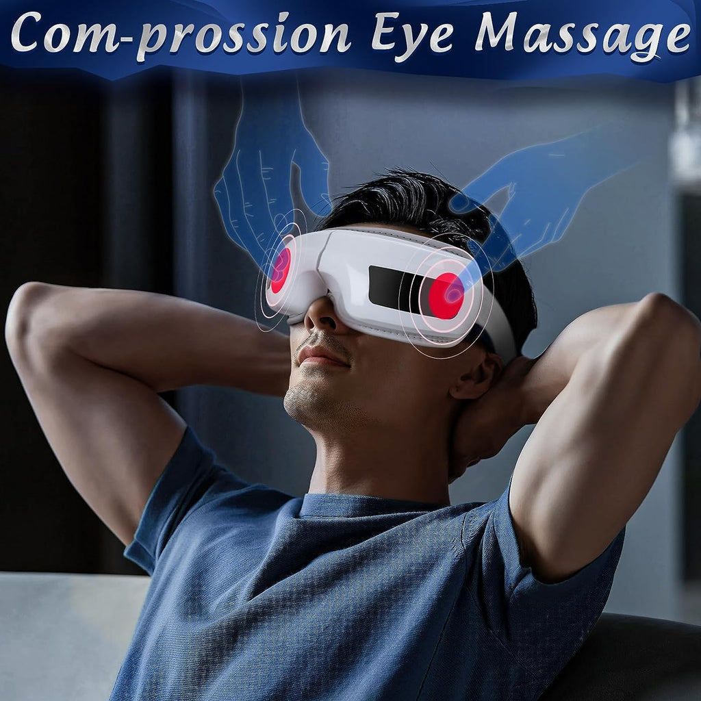 Eye Massager with Heat, Heated Eye Mask Massage for Migraines with Bluetooth Music, Compression, Reduce & Relax Eye Strain, Dark Circles, Dry Eyes - Improve Sleep Ideal Gifts for Mom Dad