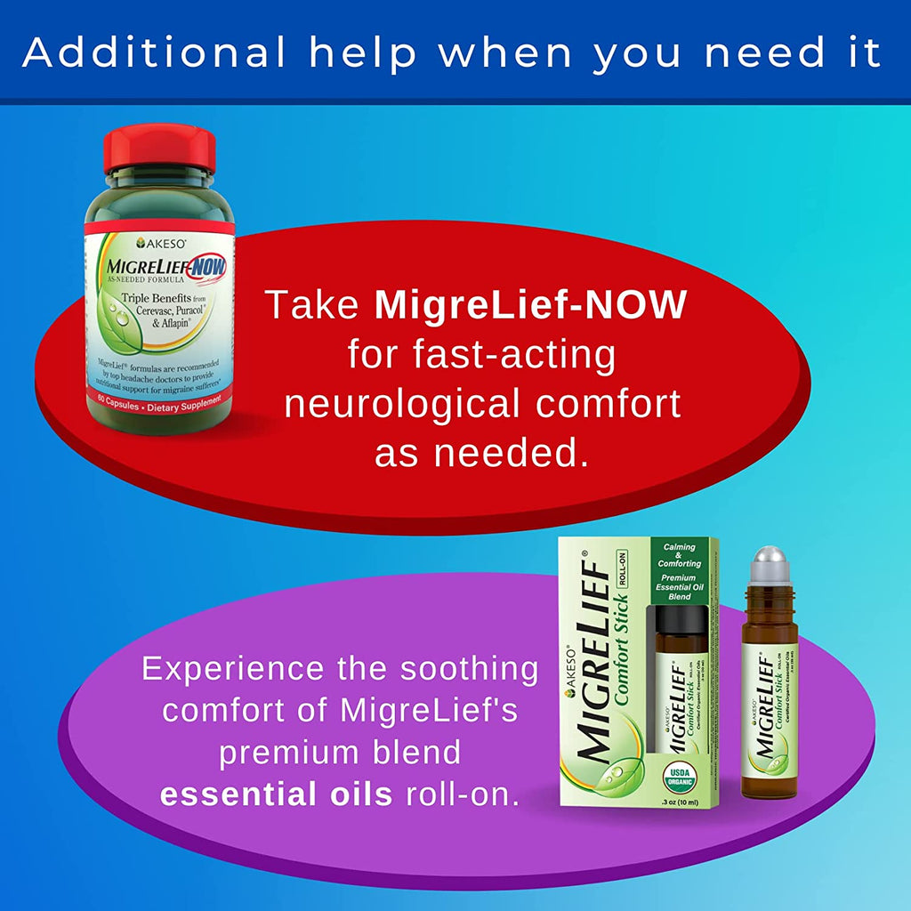 Migrelief Original Triple Therapy with Puracol - Nutritional Support for Migraine Sufferers - 60 Caplets/1 Month Supply