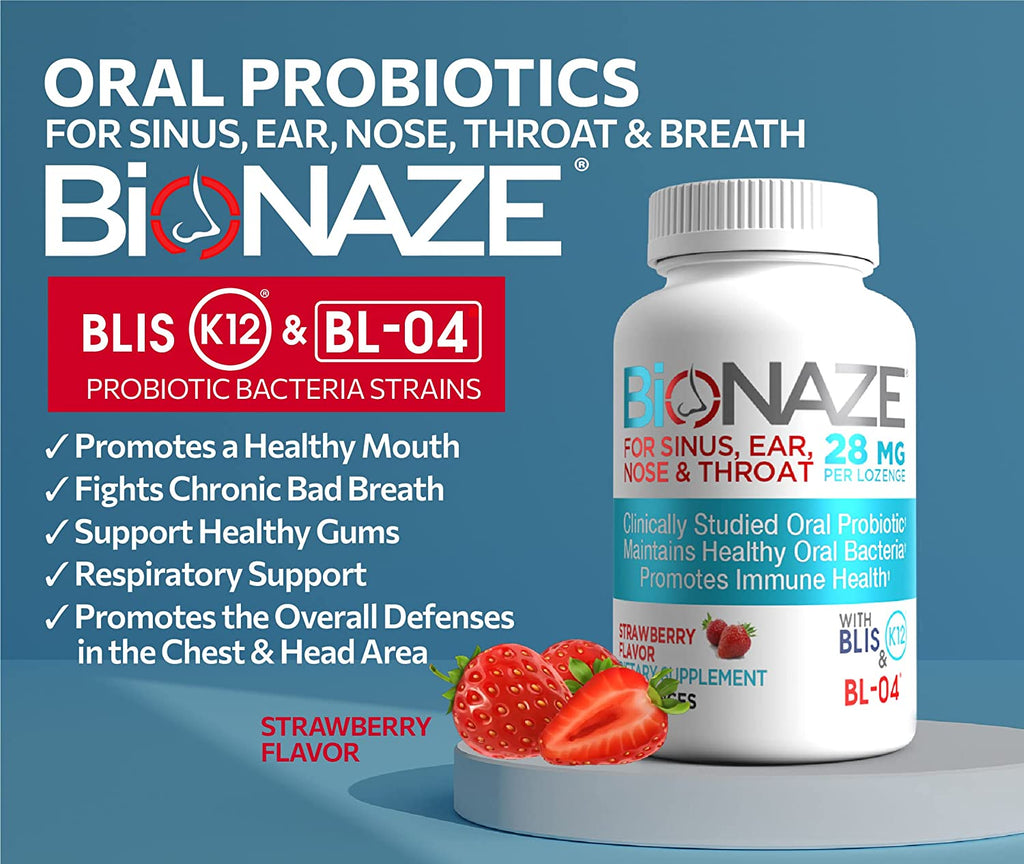 Bionaze Oral Probiotic K12 for Sinus, Tonsil Stones, Bad Breath, Post Nasal Drip, Throat, Mouth, Teeth & Digestion - Improve Oral & Upper Respiratory Health with Clinically Proven BLIS K12 & BL-04