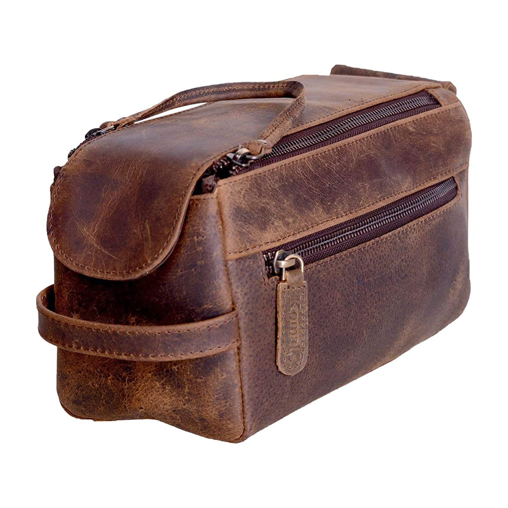 "Travel in Style with the Luxurious KOMALC Premium Buffalo Leather Unisex Toiletry Bag"