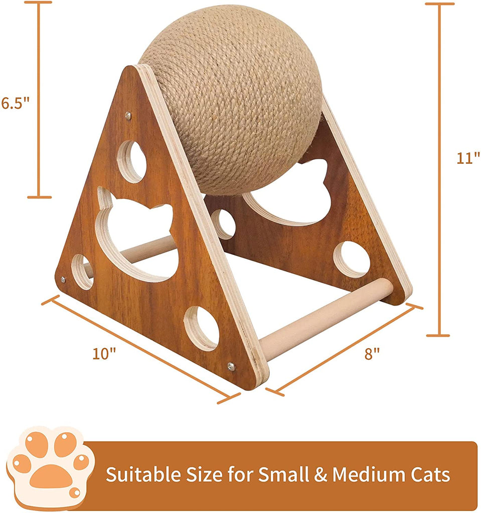 AGYM Cat Toys Sisal Scratcher Ball, Natural Sisal Cat Scratching Ball, Cat Scratcher Toy with Ball, Scratching Ball for Cats and Kittens, Interactive Solid Wood Scratcher Pet Toy, Diameter 6.5 Inch