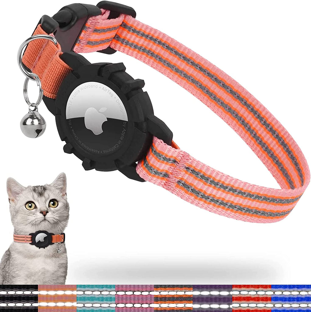 FEEYAR Airtag Cat Collar,Integrated Kitten Collar with Apple Airtag Holder, Reflective GPS Cat Collar with Bell[Black], Lightweight Tracker Cat Collars for Girl Boy Cats, Kittens and Puppies
