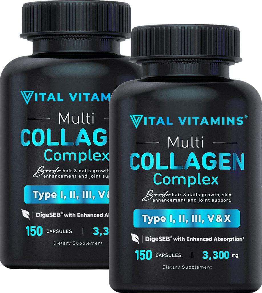 Vital Vitamins Multi Collagen Complex - Type I, II, III, V, X, Grass Fed, Non-Gmo, 150 Capsules