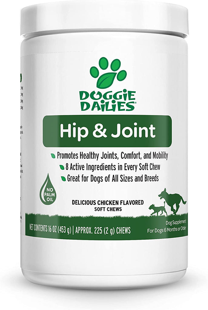 Doggie Dailies Glucosamine for Dogs, 225 Soft Chews, Advanced Hip and Joint Supplement for Dogs with Glucosamine, Chondroitin, MSM, Hyaluronic Acid and Coq10, Premium Dog Glucosamine (Chicken)
