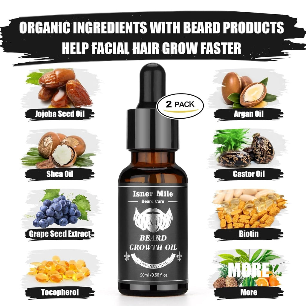 "Ultimate Beard Grooming Kit: 2 Pack Beard Original Oil, Luxurious Sandalwood Wash Conditioner, Brush, Balm, Combs - Perfect Christmas Fathers Gifts for Men!"