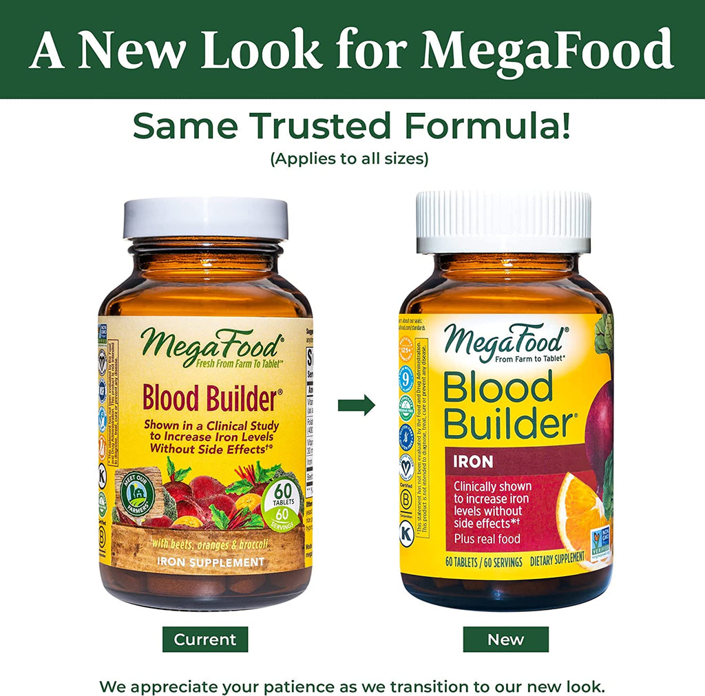 Megafood Blood Builder - Iron Supplement Shown to Increase Iron Levels without Nausea or Constipation - Energy Support with Iron, Vitamin B12, and Folic Acid - 90 Tablets