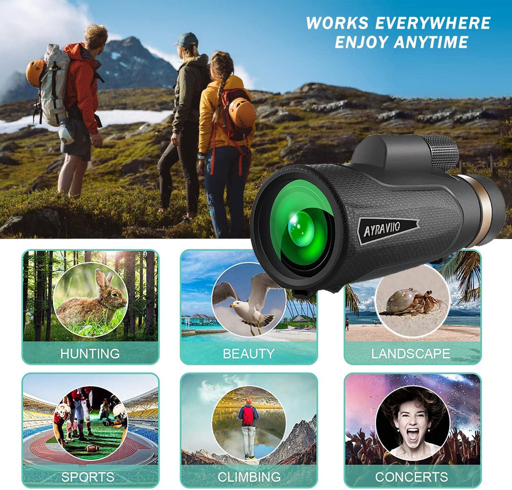 "Capture the World Up Close: AYRAVIIO 12×60 Monocular Telescope with Smartphone Holder & Upgraded Tripod - Perfect Christmas Birthday Gift for Adventurous Men, Birdwatching Enthusiasts, and Outdoor Explorers!"