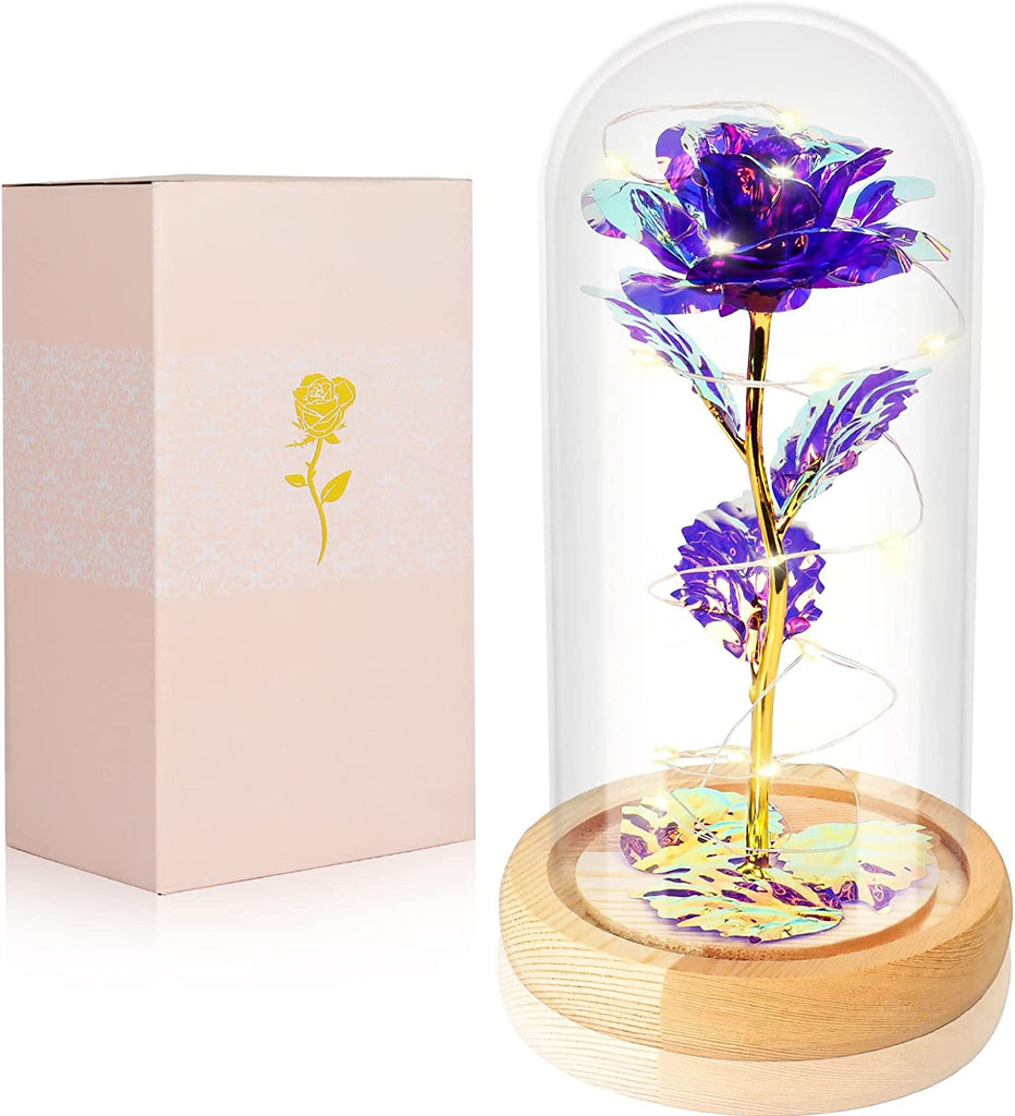 "Enchanting Galaxy Rose Gift: Light up Your Loved One's Christmas with a Colorful Rainbow Rose in Glass Dome - Perfect for Mom, Grandma, Wife, and Sister!"