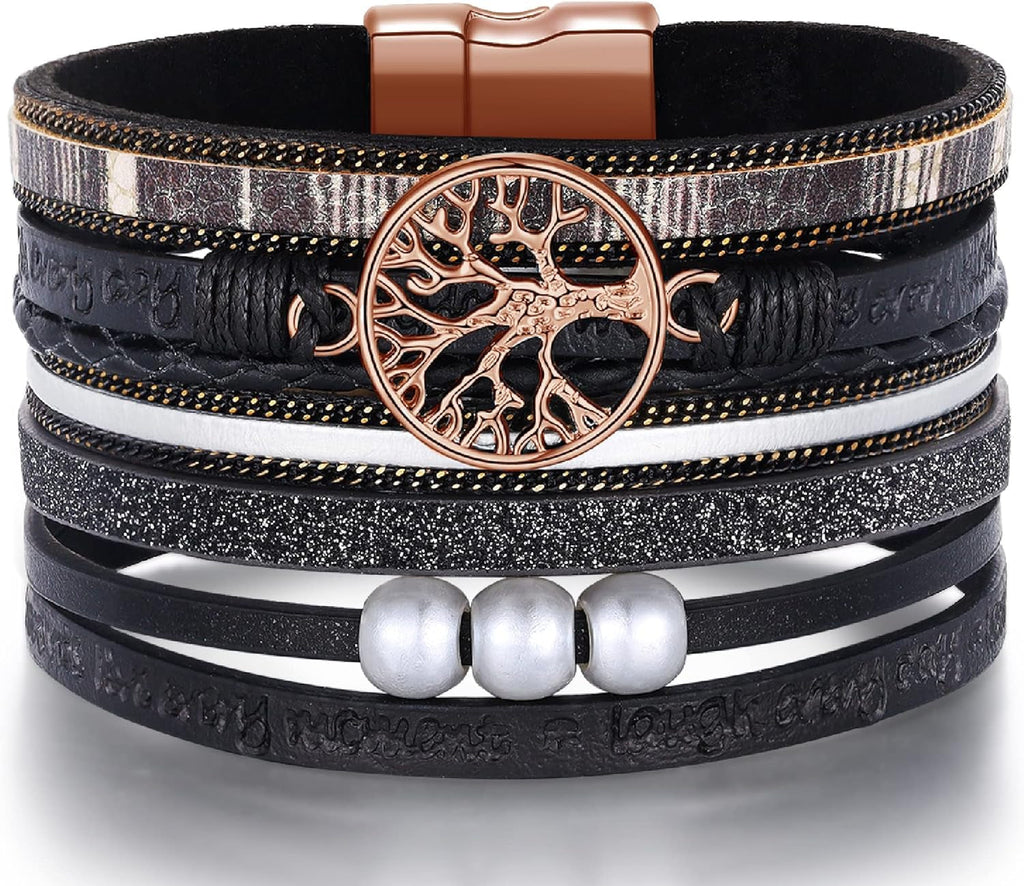 "Empowering Tree of Life Leather Bracelets - Perfect Birthday and Christmas Gifts for Stylish Women and Teens"