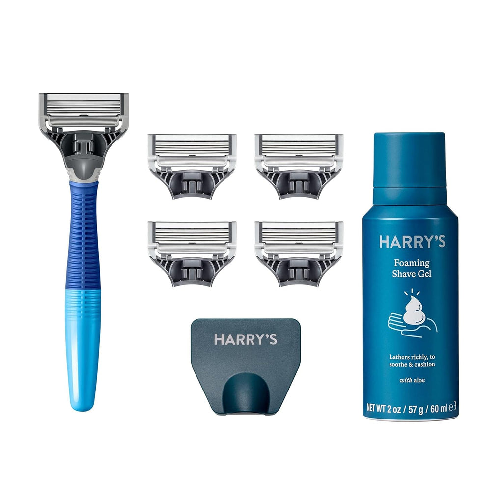 "Ultimate Harry's Razor Set: 5 Razor Blade Refills, Travel Blade Cover, and Charcoal Shave Gel for Men"
