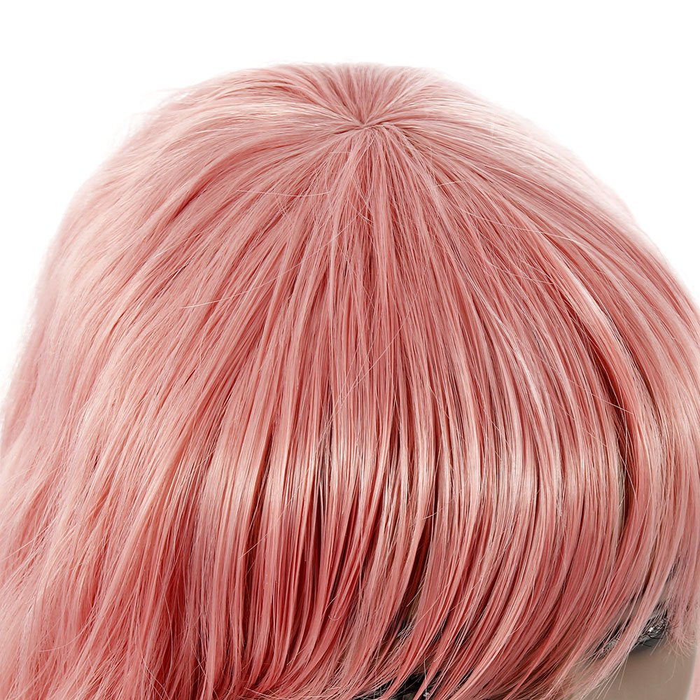 14 Inch Pink Wigs for Women for Women Soft Hair Replacement, Short Curly Women Girls with Bangs and Hairnet