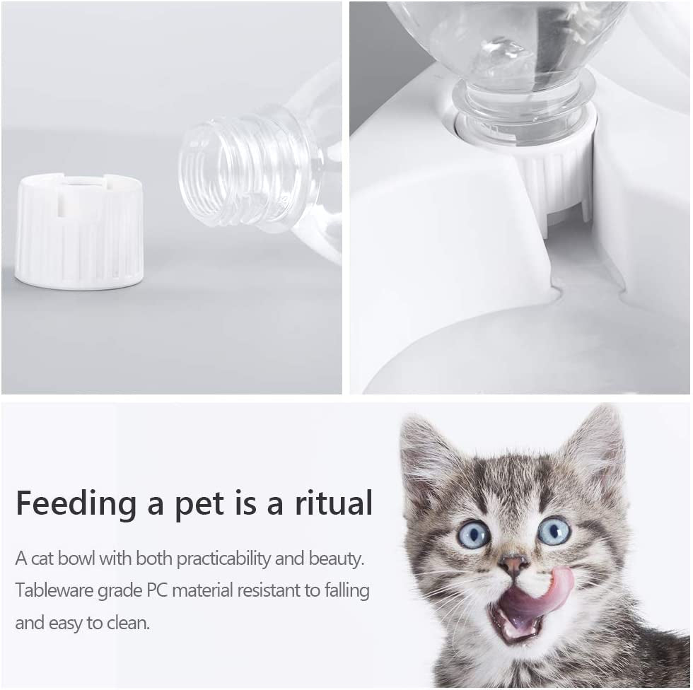 MILIFUN Double Dog Cat Bowls Pets Water and Food Bowl Set with Automatic Waterer Bottle for Small or Medium Size Dogs Cats (White)