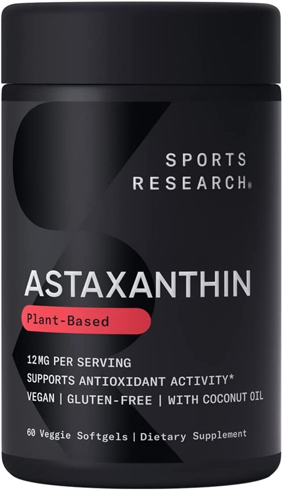 Sports Research Triple Strength Astaxanthin Supplement from Algae - Softgels for Antioxidant Activity, Skin & Eye Health Support, Made with Coconut Oil, Non-Gmo Verified & Gluten Free - 12Mg, 60 Coun