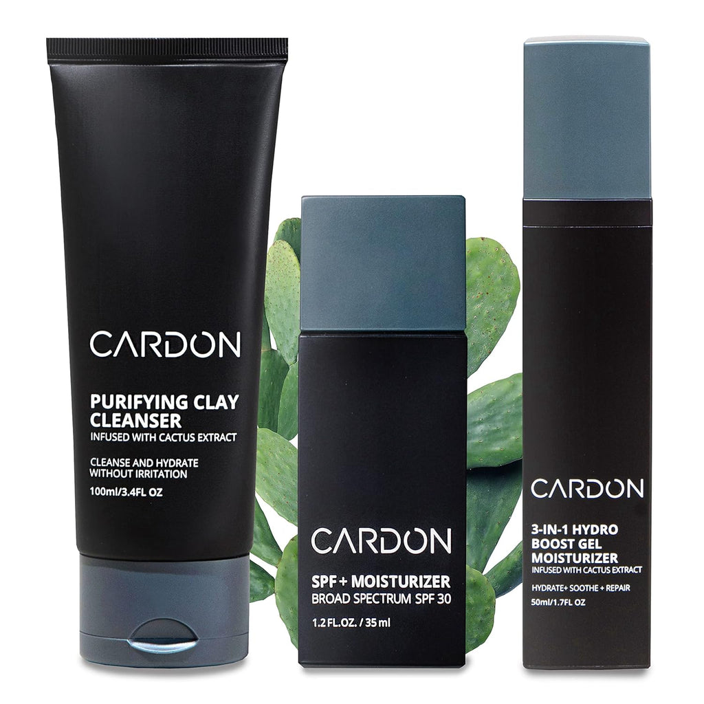 "Ultimate Men's Skincare Bundle: Exclusive Limited Edition Gift Set for Age-Defying Results! Korean Cactus-Based Routine for All Skin Types. Includes Face Wash, Moisturizer with SPF 30, Night Lotion, and Eye Cream (4 CT)"
