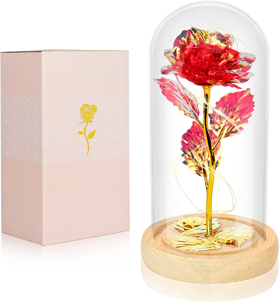 "Enchanting Galaxy Rose Gift: Light up Your Loved One's Christmas with a Colorful Rainbow Rose in Glass Dome - Perfect for Mom, Grandma, Wife, and Sister!"