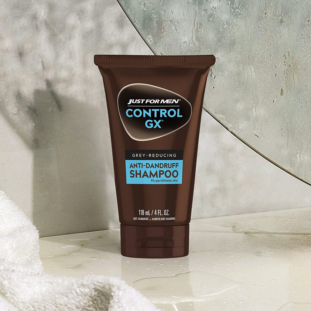 Just for Men Control GX Grey Reducing Anti-Dandruff Shampoo, Gradual Hair Color, Controls Dandruff with Zinc Treatment, 4 Fl Oz - Pack of 3 (Packaging May Vary)