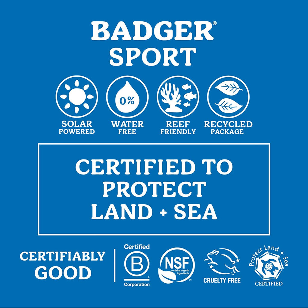 Badger Reef Safe Sunscreen, SPF 40 Sport Mineral Sunscreen, 98% Organic Sunscreen Ingredients, Broad Spectrum, Water Resistant, Zinc Oxide Sunscreen, Unscented, 2.9 Fl Oz