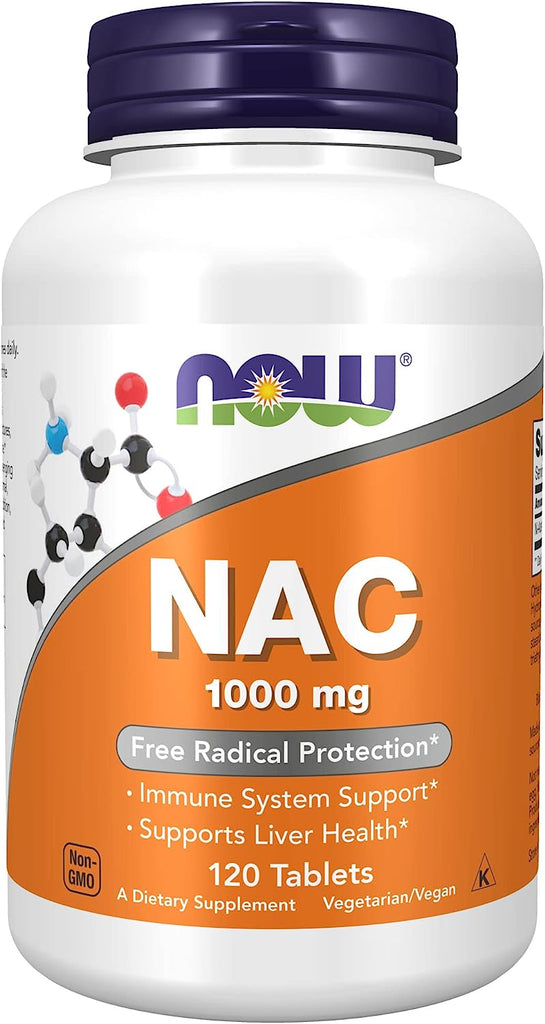 NOW Supplements, NAC (N-Acetyl-Cysteine) 1,000 Mg, Free Radical Protection*, 120 Tablets