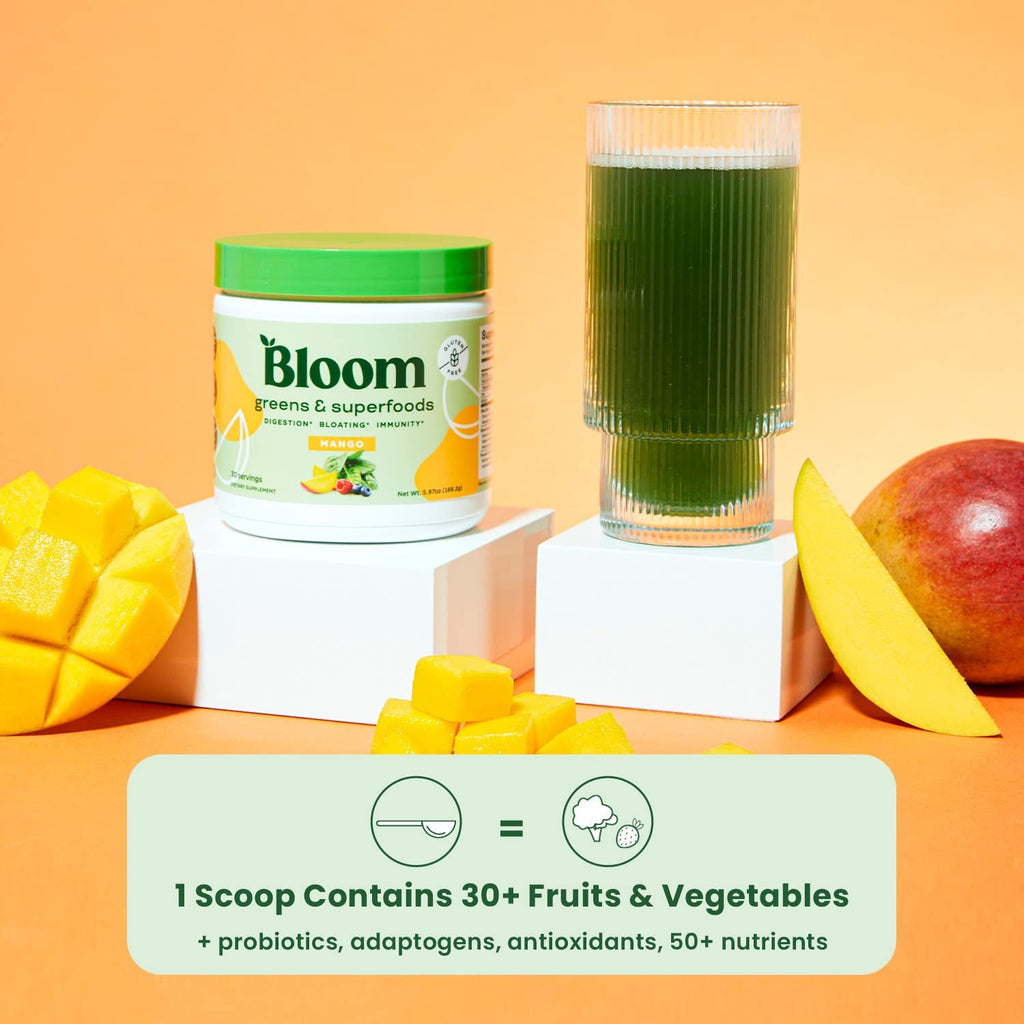  Bloom Nutrition Super Greens Powder Smoothie & Juice Mix -  Probiotics for Digestive Health & Bloating Relief for Women, Digestive  Enzymes with Superfoods Spirulina & Chlorella for Gut Health (Mango) 