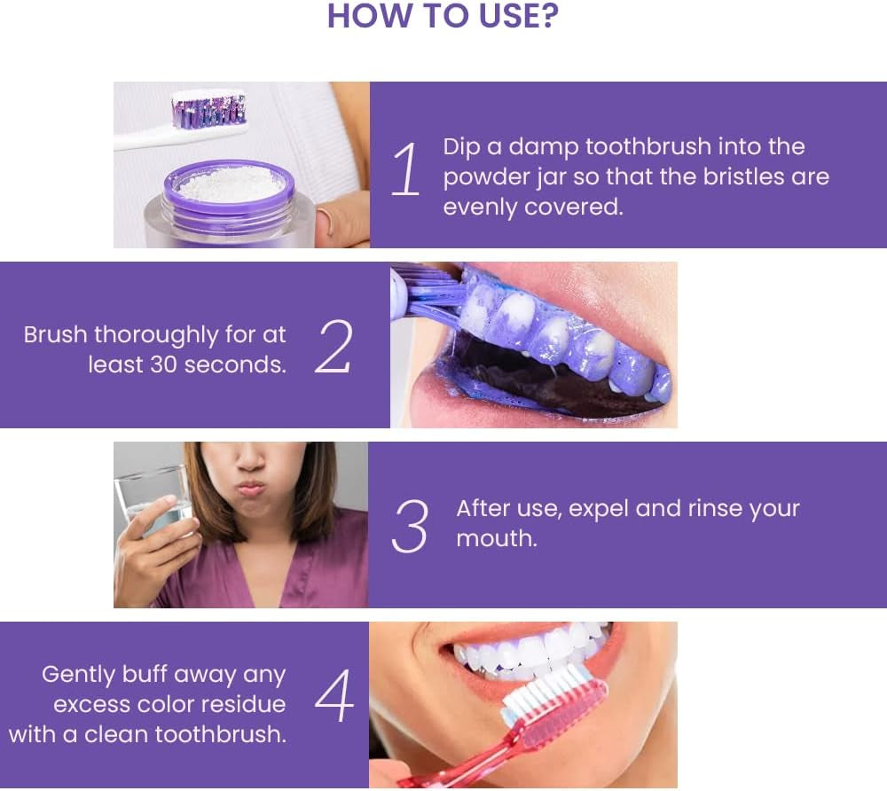 Purple Toothpaste for Teeth Whitening, Teeth Whitening Kit, Teeth Color Corrector Toothpaste, Tooth Stain Removal, Color Corrector Purple Tooth Powder, Teeth Whitener