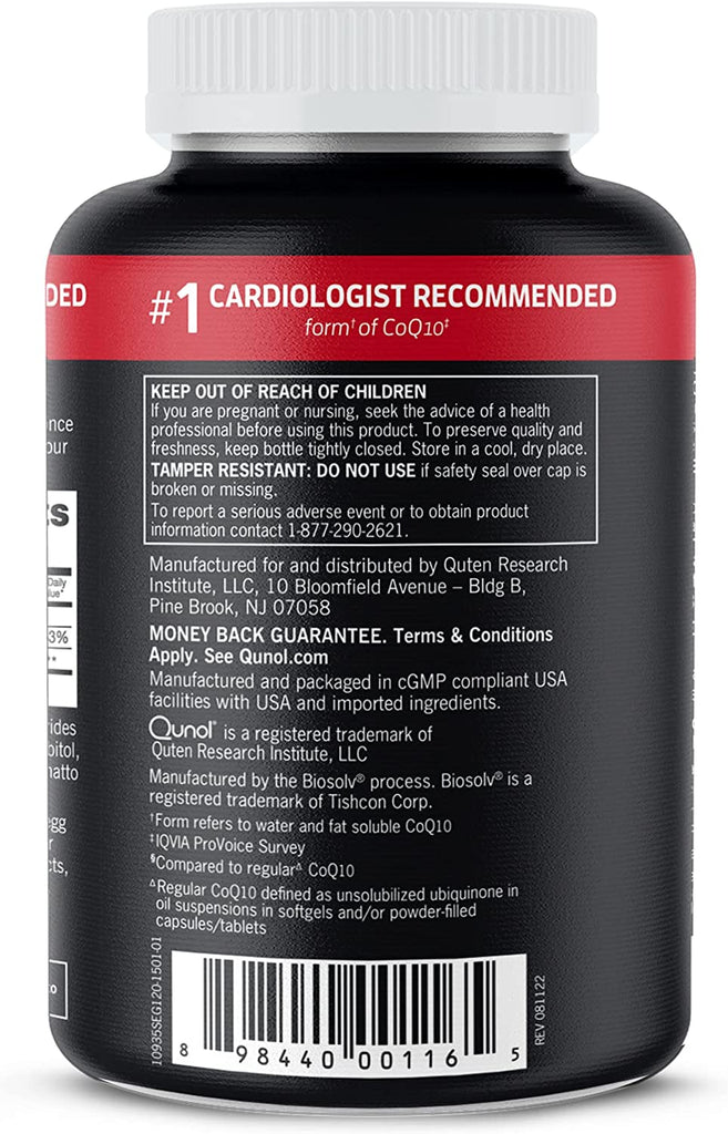 Coq10 100Mg Softgels - Qunol Ultra 3X Better Absorption Coenzyme Q10 Supplements - Antioxidant Supplement for Vascular and Heart Health & Energy Production - 4 Month Supply - 120 Count