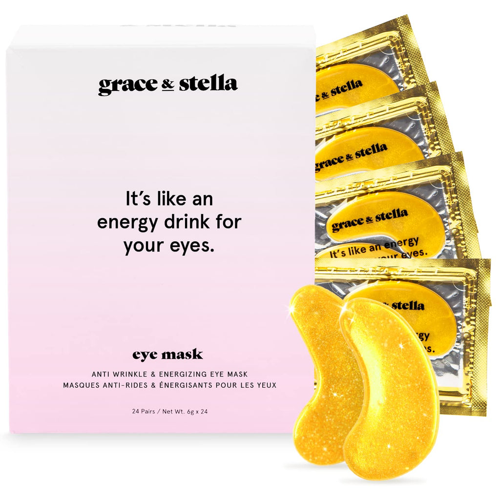 Under Eye Mask (Gold, 24 Pairs) Reduce Dark Circles, Puffy Eyes, Undereye Bags, Wrinkles - Gel under Eye Patches, Vegan Cruelty-Free Self Care by Grace and Stella