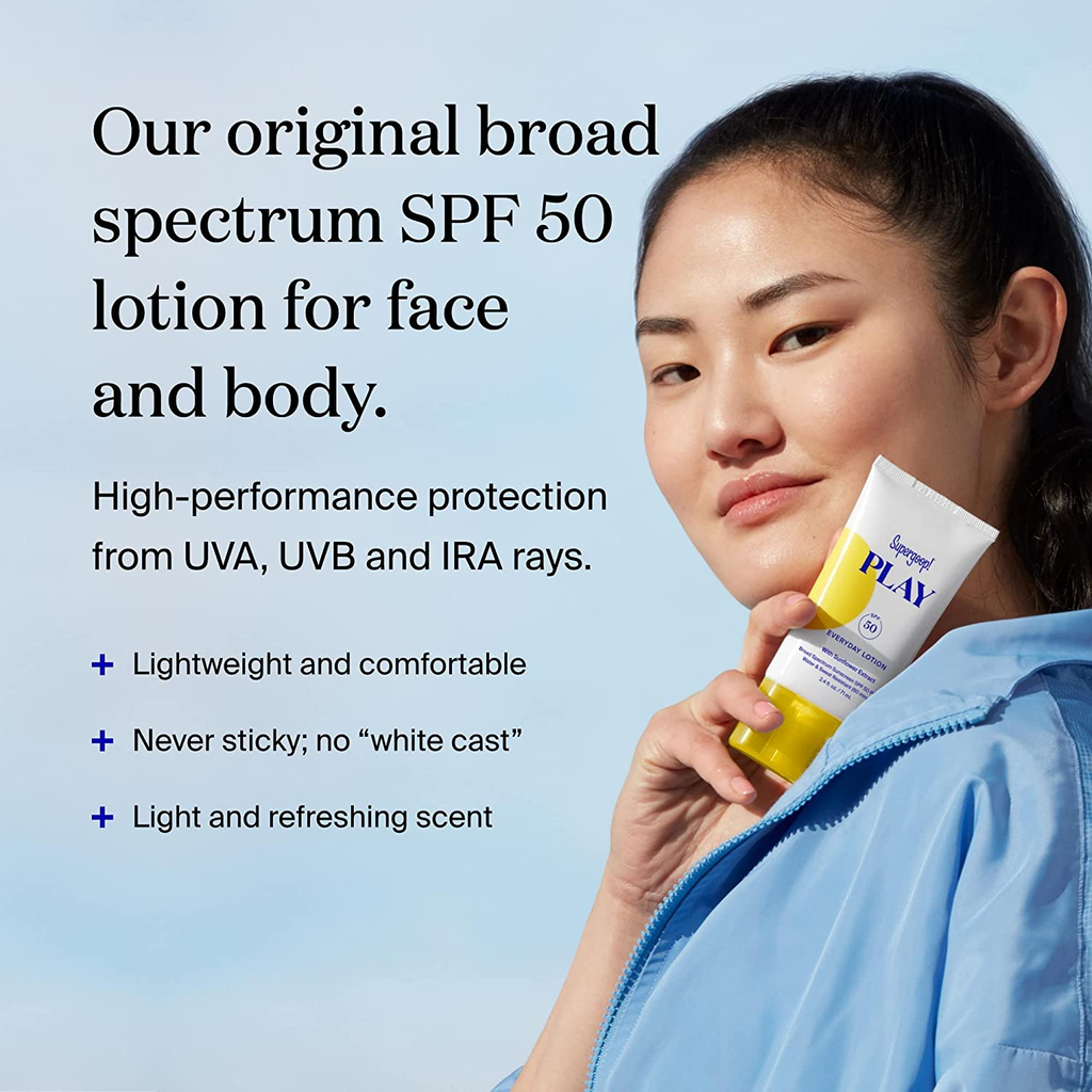 Supergoop! PLAY Everyday Lotion, 5.5 Oz - SPF 50 PA++++ Reef-Friendly, Broad Spectrum, Body & Face Sunscreen for Sensitive Skin - Water & Sweat Resistant - Clean Ingredients - Great for Active Days