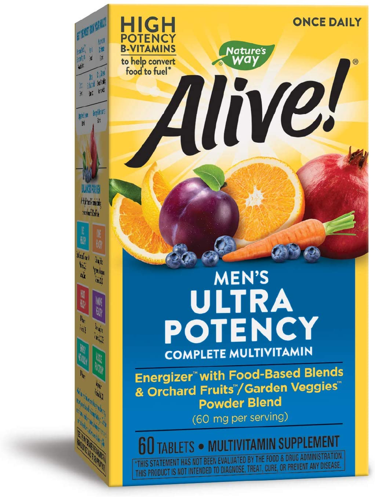 Nature’S Way Alive! Men’S Ultra Potency Complete Multivitamin, High Potency B-Vitamins, Energy Metabolism*, Food-Based Blends, 60 Tablets
