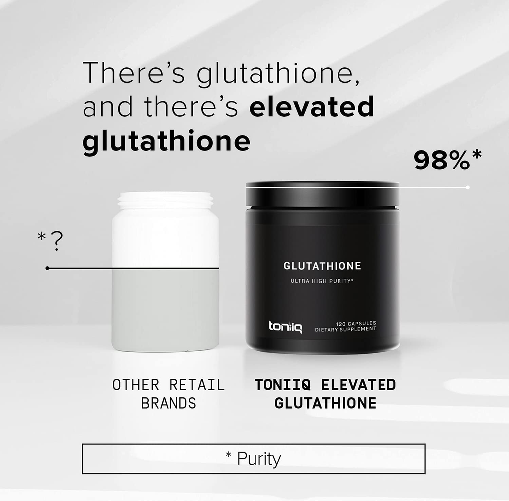 Ultra High Strength Glutathione Capsules - 1000Mg Concentrated Formula - 98%+ Highly Purified and Highly Bioavailable - Non-Gmo Fermentation - 120 Capsules Reduced Glutathione Supplement