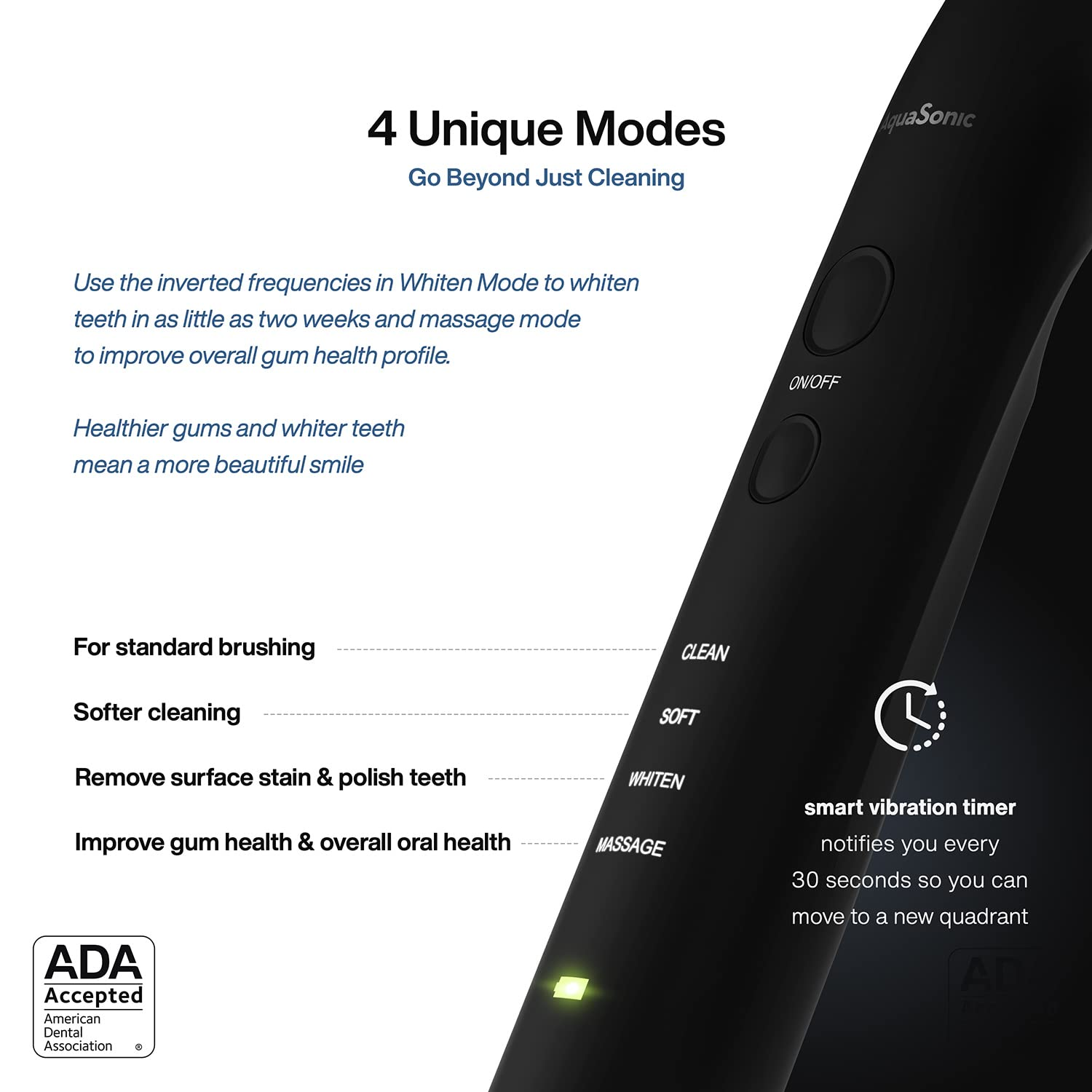 Aquasonic Black Series Ultra Whitening Toothbrush – ADA Accepted Electric Toothbrush - 8 Brush Heads & Travel Case - Ultra Sonic Motor & Wireless Charging - 4 Modes W Smart Timer - Sonic Electric