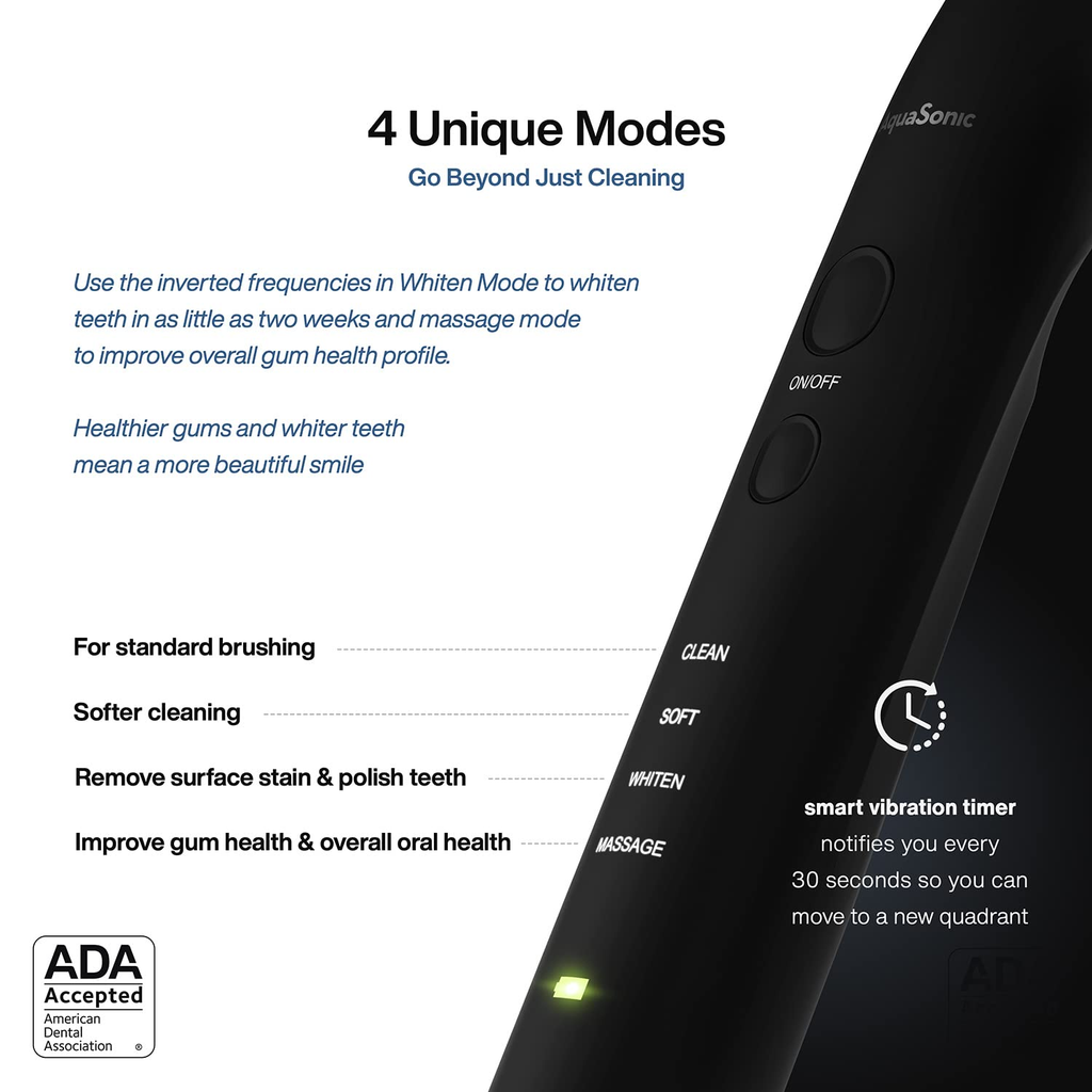 Aquasonic Black Series Ultra Whitening Toothbrush – ADA Accepted Electric Toothbrush - 8 Brush Heads & Travel Case - Ultra Sonic Motor & Wireless Charging - 4 Modes W Smart Timer - Sonic Electric