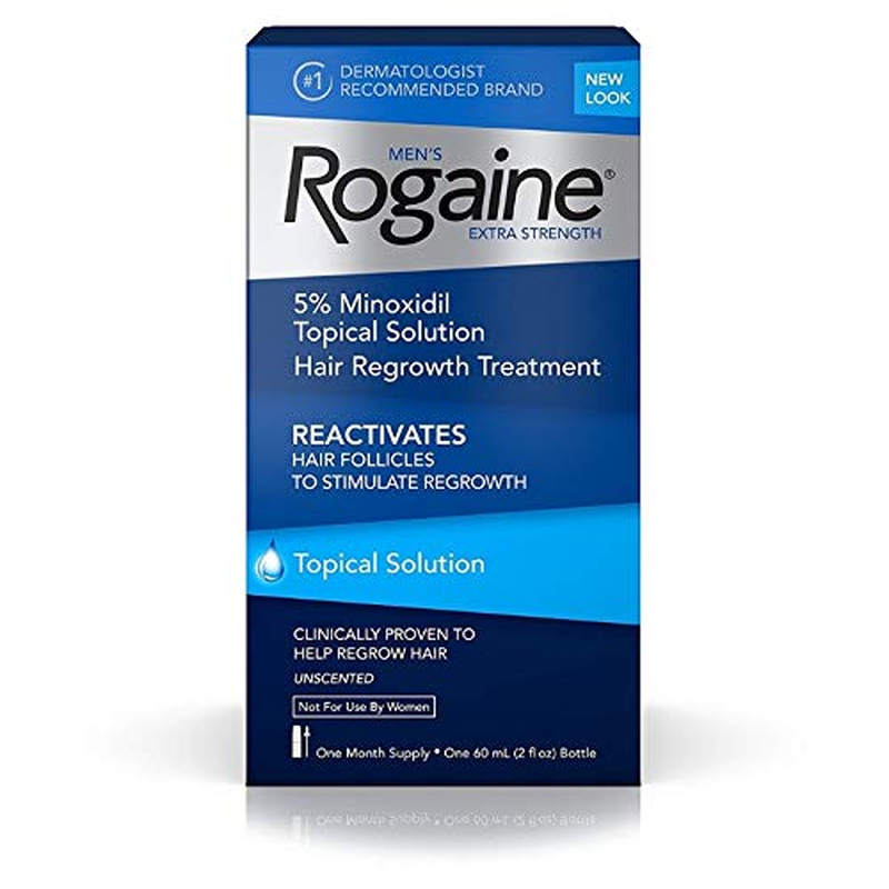 Rogaine Men'S Extra Strength 5% Minoxidil Topical Solution for Hair Loss and Regrowth, Treatment for Thinning Hair, 3 Month Supply, Unscented, 2 Fl Oz, Pack of 3