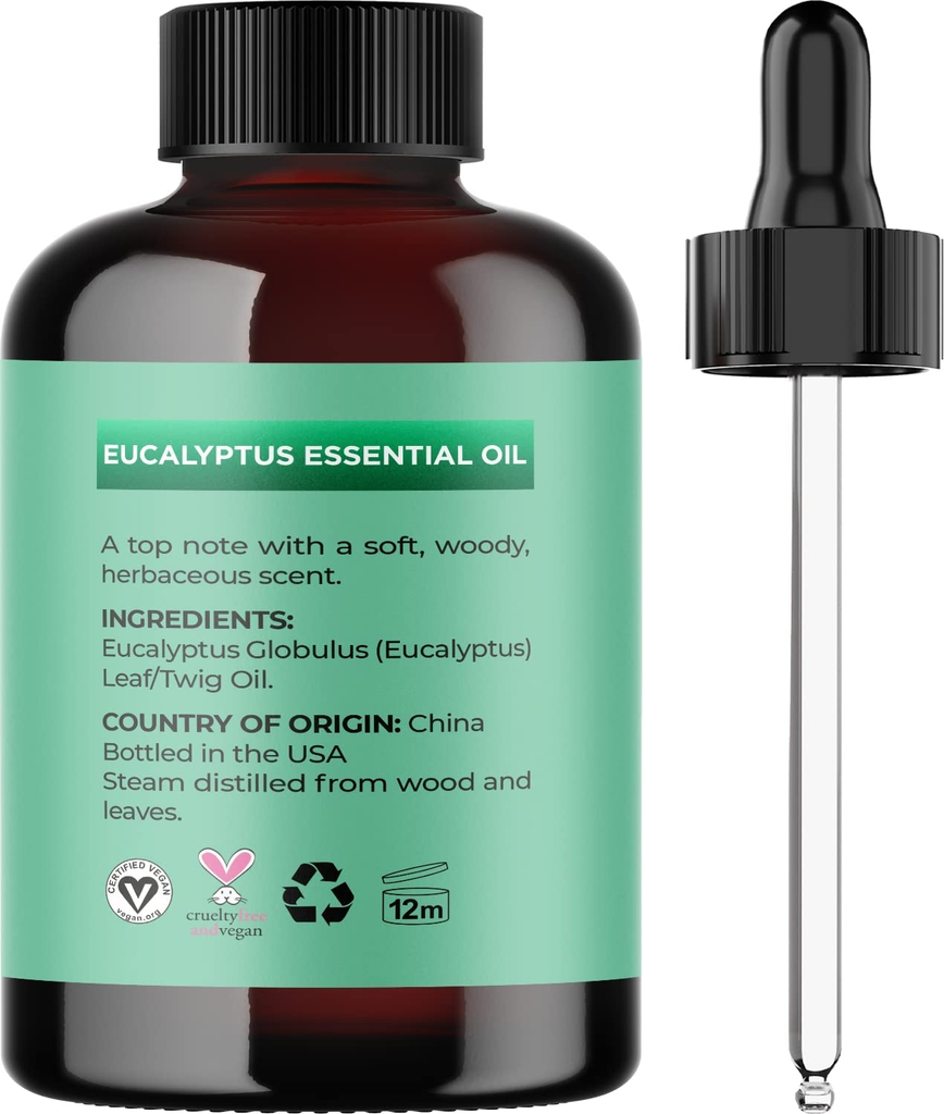 Pure Eucalyptus Essential Oil 4Oz - Invigorating Eucalyptus Essential Oil for Diffuser Home Spa Aromatherapy and Natural Bath Oil - Eucalyptus Oil for Diffuser Dry Scalp Care and DIY Skin Care