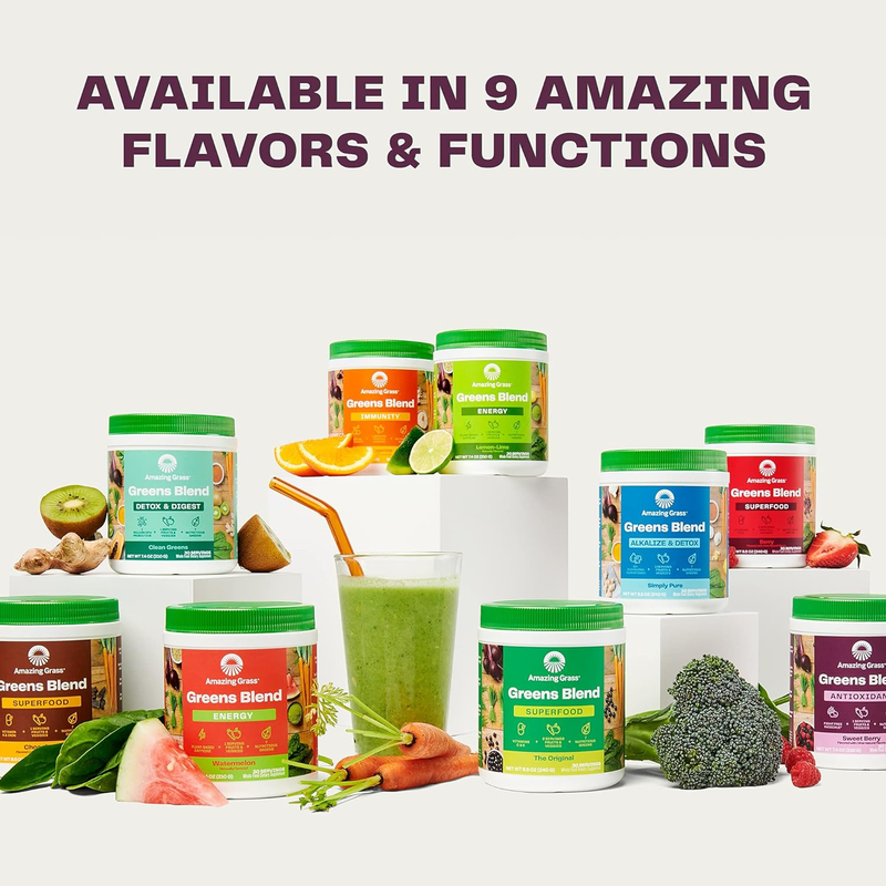 "Supercharge Your Health with Amazing Grass Greens Blend Antioxidant - Organic Super Greens Powder Smoothie Mix with Spirulina, Beet Root, Elderberry & Probiotics - Sweet Berry Flavor - 100 Servings!"