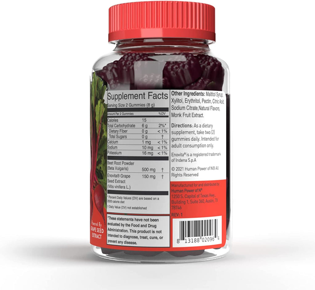 Humann Superbeets Sugar-Free Nitric Oxide Circulation Gummies - Blood Pressure Support - Grape Seed Extract & Non-Gmo Beet Root - Pomegranate Berry Flavor, 60 Count