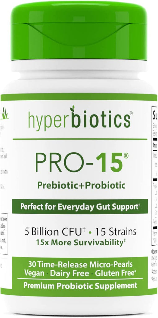 Hyperbiotics Pro 15 Vegan Probiotic Supplement | Time Release Pearls | 15 Diverse Strains | Probiotics for Women and Men | Digestive and Immune System Health | Gluten and Dairy Free | 60 Count