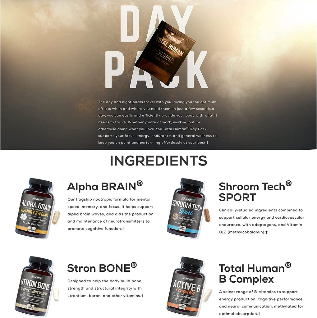 ONNIT Total Human Day and Night Vitamin Packs for Men and Women,Capsule, 30-Day Supply - Adult Multivitamin