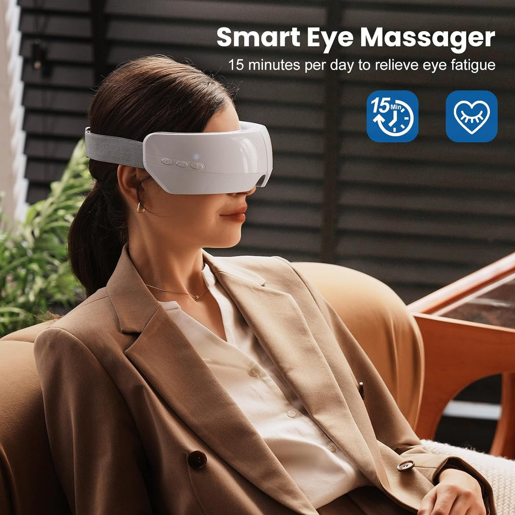 TOLOCO Eye Massager with Heat, Heated Eye Mask with Bluetooth Music for Migraines, Massager for Relax and Improve Sleep, Reduce Eye Strain, Dark Circles, Dry Eyes, Birthday, Gifts for Women/Men